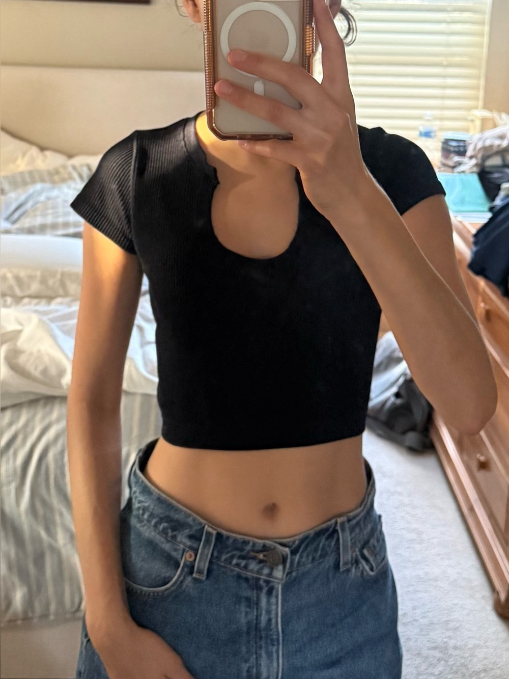 Contour by pacsun Ribbed Black cropped Short Sleeve Top - XS
